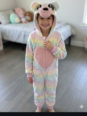 Onzie Kids Pastel Bear Footie Cozy Pajamas Lounge Wear Sz 7-8 Excellent Conditio